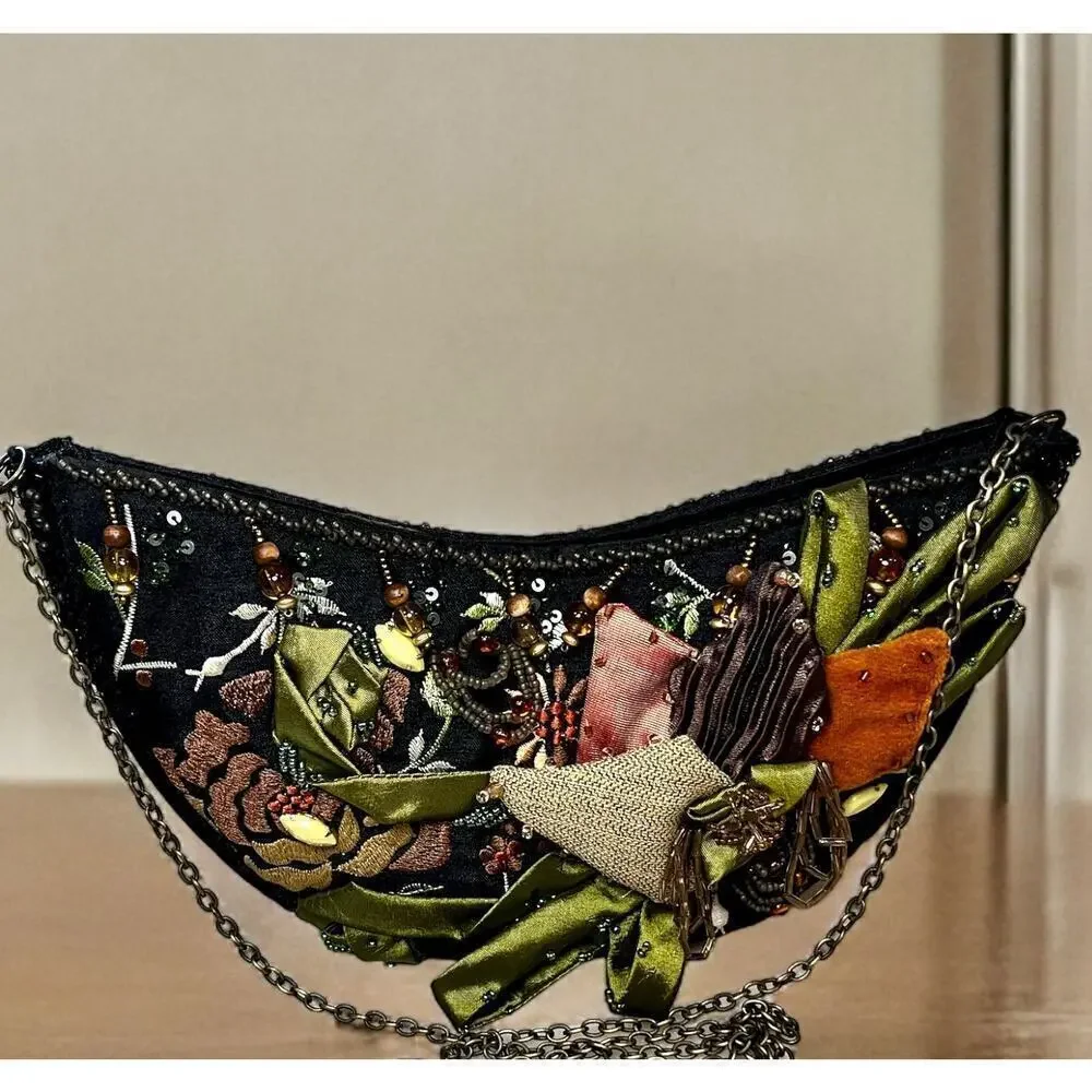 Vintage Mary Frances Silk Embroidered Floral Crossbody Bag - Picture 10 of 10